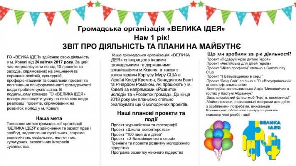 Лише рік діяльності на теренах Ковеля, а хороших справ - безліч Лише рік діяльності на теренах Ковеля, а хороших справ - безліч