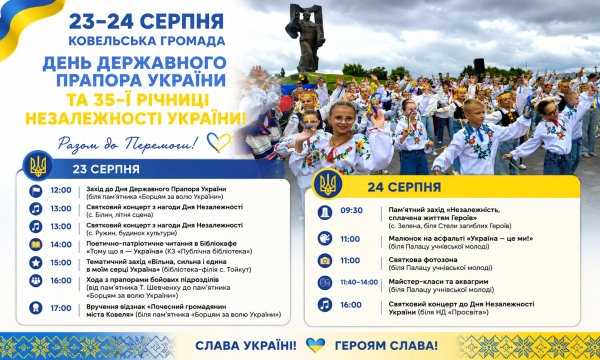 Як у Ковельській громаді відзначатимуть День Державного Прапора та День Незалежності України Як у Ковельській громаді відзначатимуть День Державного Прапора та День Незалежності України