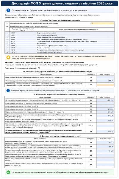 Декларація ФОП 3 групи за півріччя 2026 року: покрокове заповнення та подання
